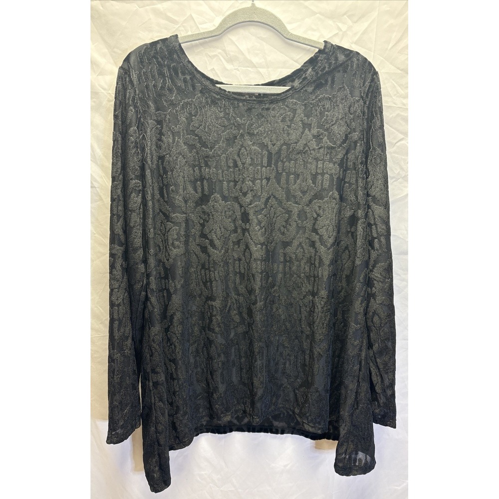 White Stag XL Black Burnout Velvet Floral Sheer Long Sleeve Tunic Top Womens